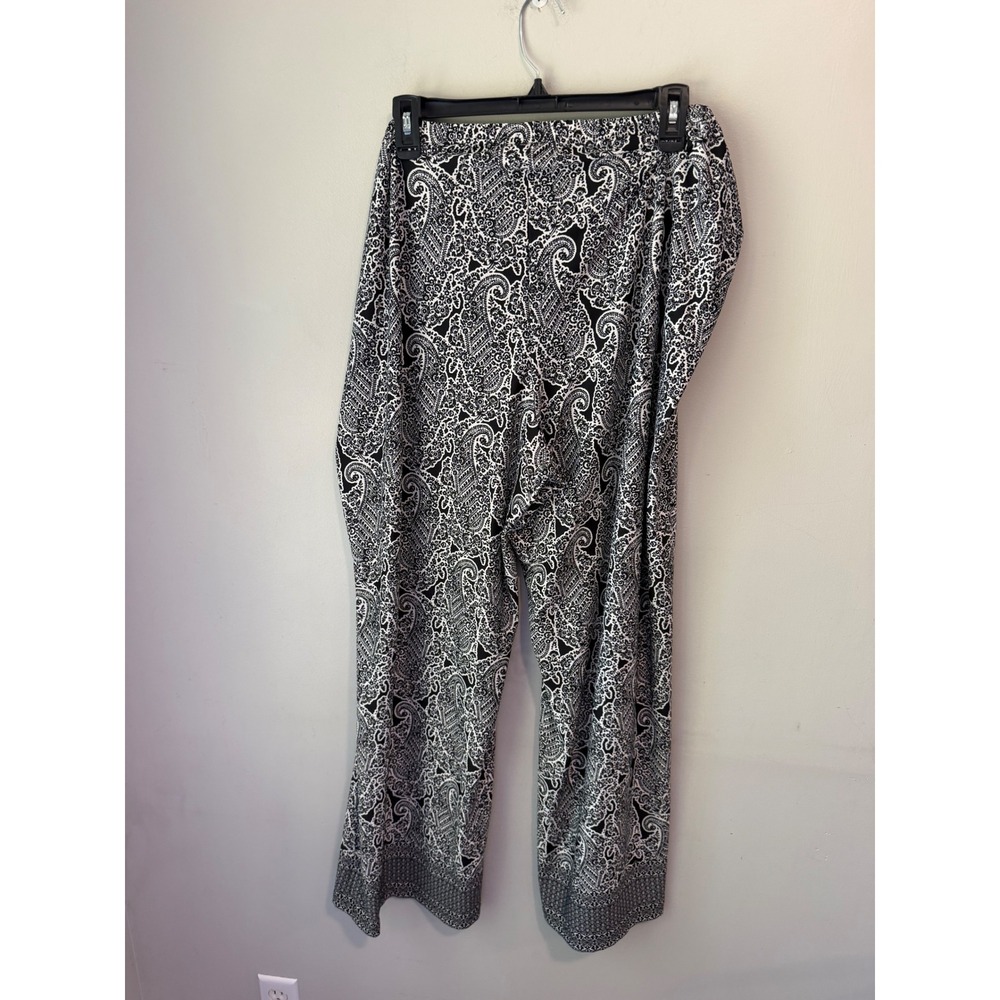 Zac & Rachel Woman Black White Paisley Wide Leg Pull On Pants 2X Plus Size - Picture 7 of 8